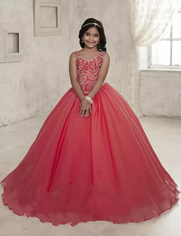 Ball Gown Beading Red Kids Prom Dress CHK006