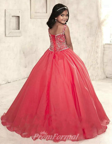 Ball Gown Beading Red Kids Prom Dress CHK006