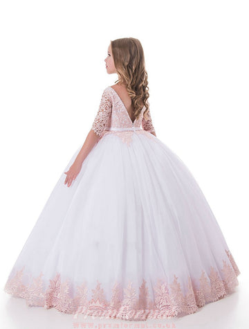 Half Sleeve Blushing Pink Kids Prom Dress CHK010