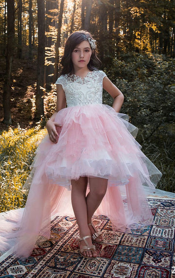 High Low Pale Pink Kids Prom Dress CHK028