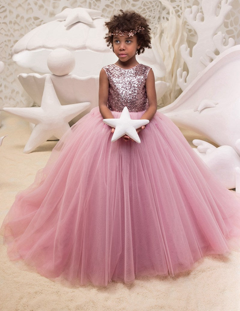 Ball Gown Sequins Salmon Kids Prom Dress CHK033 Ball Gown Sequins Salmon Kids Prom Dress CHK033