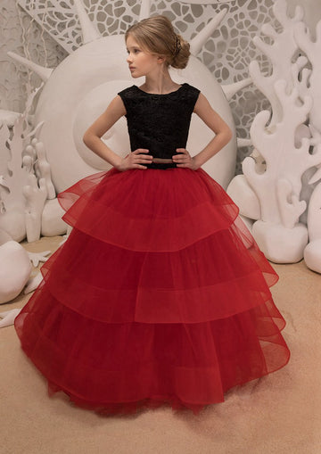 Tulle Princess Black and Red Ruby Kids Prom Dress CHK039