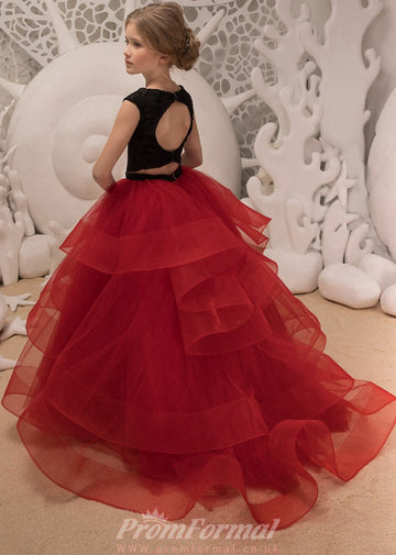 Tulle Princess Black and Red Ruby Kids Prom Dress CHK039