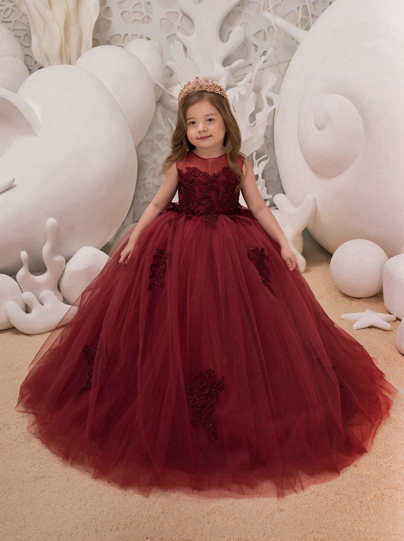 Girls' Long Lace Prom Dress Kids Princess Ball Gown For Weddings, Parties (Sleeveless, Sizes 4-14Y) Girls' Long Lace Prom Dress Kids Princess Ball Gown For Weddings, Parties (Sleeveless, Sizes 4-14Y)