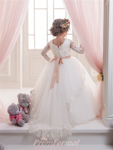 Ivory Long Sleeve Tulle Toddler Flower Girl Dress CHK142