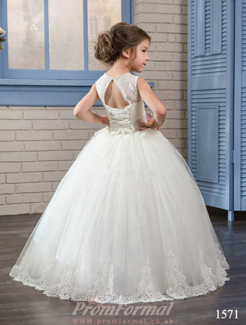 Ivory Lace Tulle Toddler Girl Prom Dress CHK159