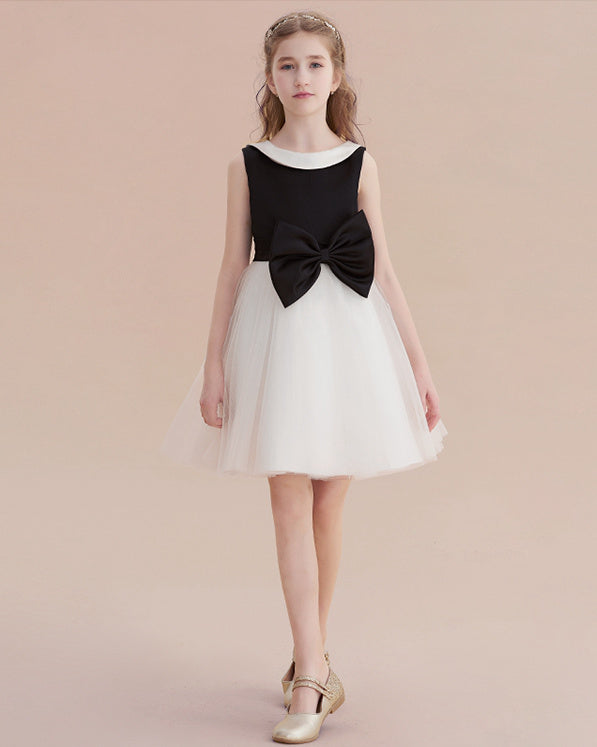 Short Kids Girls Black & White Formal Dress with Bows CHK164 Short Kids Girls Black & White Formal Dress with Bows CHK164