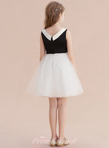 Short Kids Girls Black & White Formal Dress with Bows CHK164