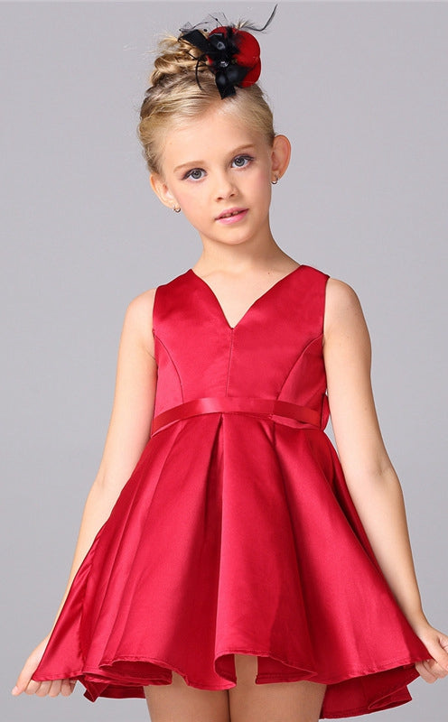 Red Satin A-line V-neck Short/Mini Children's Party Dress(FGD269) Red Satin A-line V-neck Short/Mini Children's Party Dress(FGD269)
