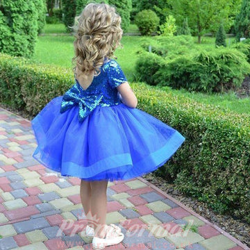 Royal Blue Sequins Short Sleeves Toddler Christmas With Bow Birthday Party Dress Aged 2-10 Years FGD456