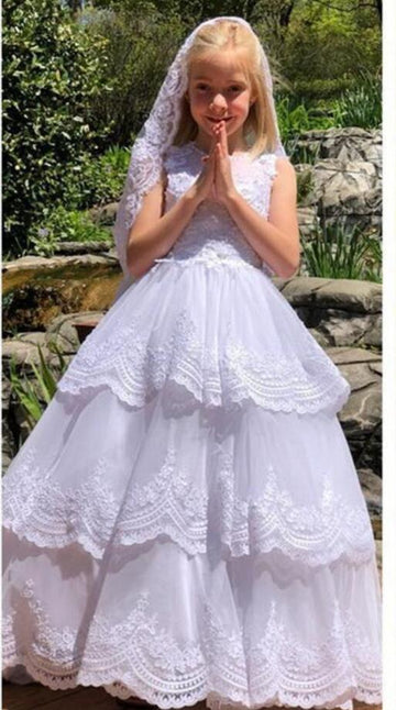 Girls Lace First Communion Dress With Appliques FGD511