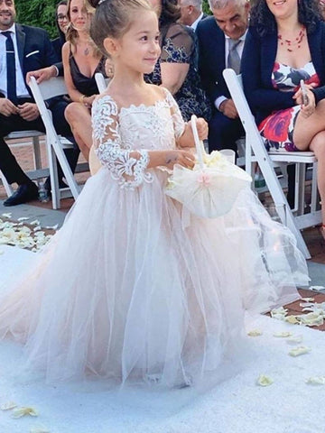 Cute Long Sleeve Lace Flower Girl Dress BDACH003B