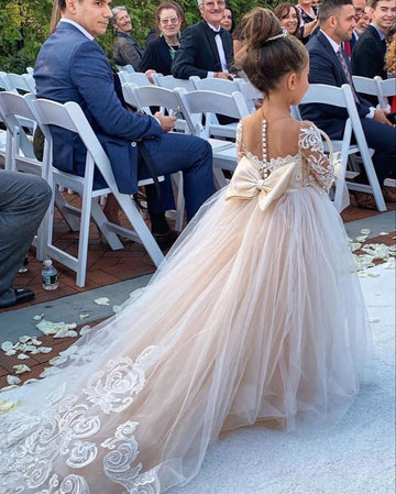 Cute Long Sleeve Lace Flower Girl Dress BDACH003B