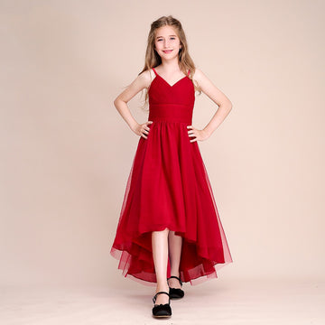 Burgundy Junior Bridesmaid Dress High Low Flower Girl Dress BDBCH055