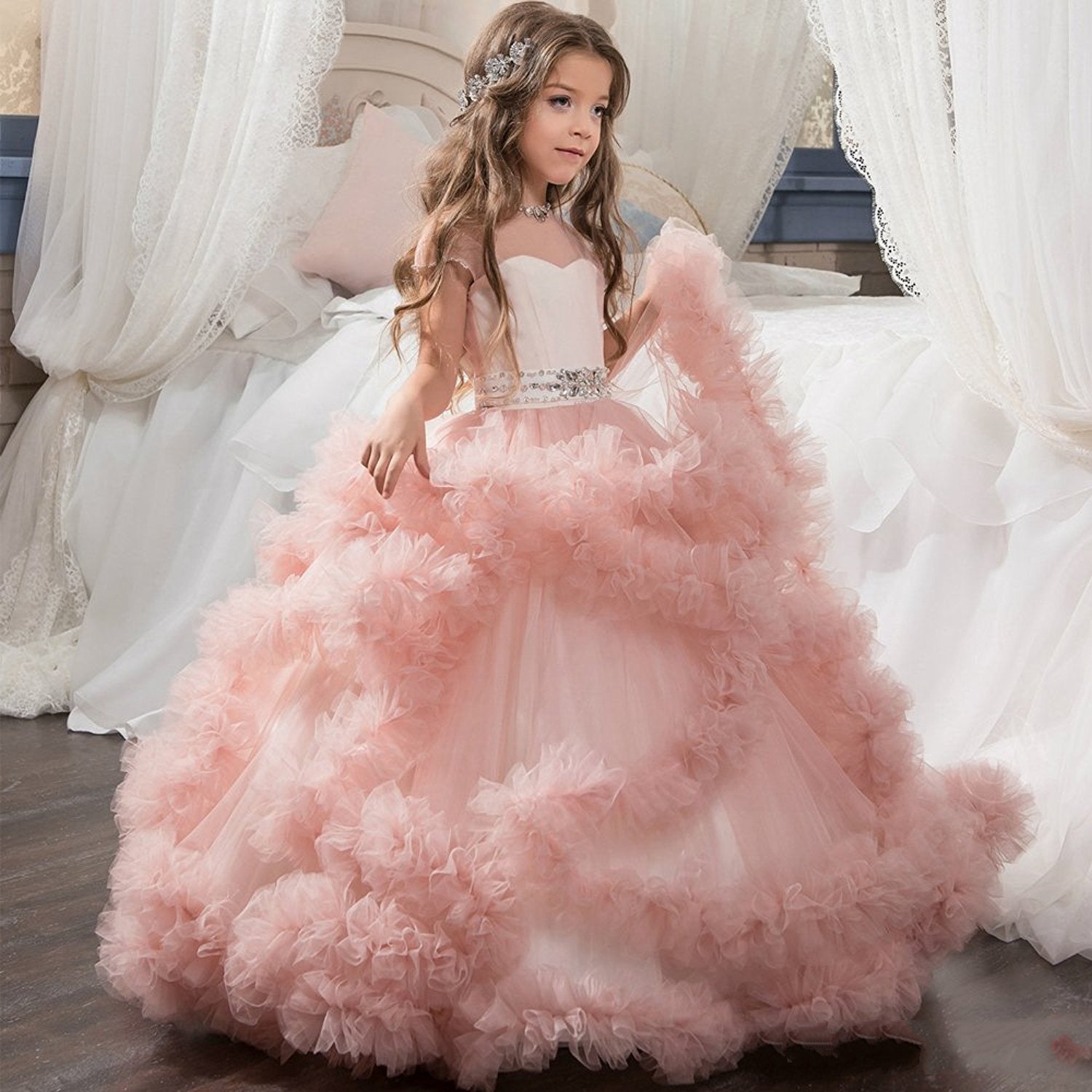 Flower Girl Pink Gown For Girls Long Pink Flower Girl Dresses 2024