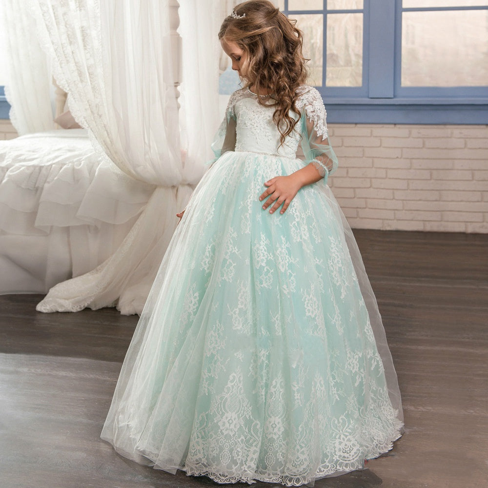 Princess Long Sleeve Kids Prom Dress for Girls With Lace CH0138