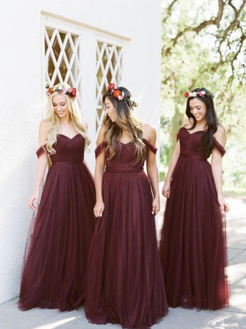 GBD175 Dark Burgundy Off The Shoulder Bridesmaid Dress