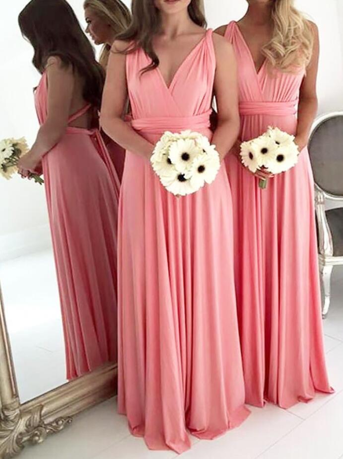 GBD214 Watermelon V Neck Chiffon Bridesmaid Dress