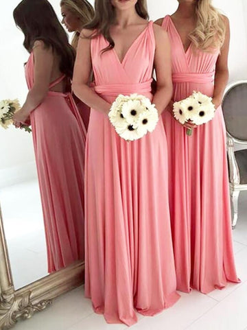 GBD214 Watermelon V Neck Chiffon Bridesmaid Dress