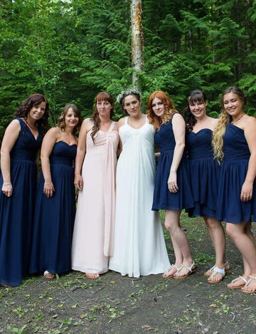 GBD234 V Neck Gold Navy Blue Sweetheart Plus Size Bridesmaid Dress