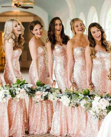 GBD268 Rose Gold Sequin Country Garden Sweetheart Bridesmaid Dress
