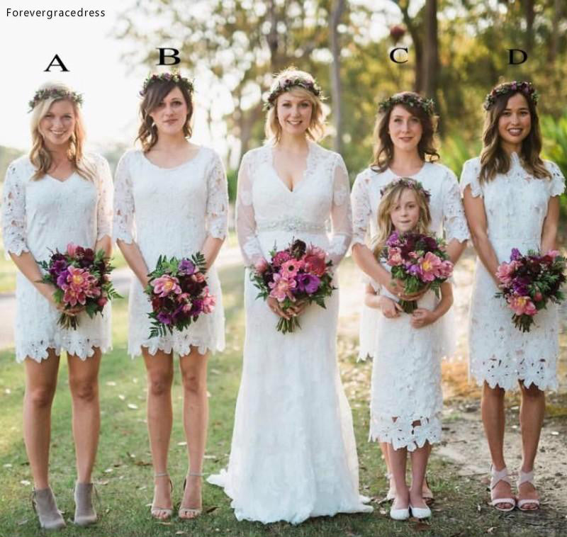 GBD282 Little White Short Sleeve Spring Summer Lace Country Bridesmaid GBD282 Little White Short Sleeve Spring Summer Lace Country Bridesmaid