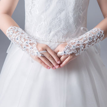 Gilrs Lace Beading Fingerless Gloves GL006