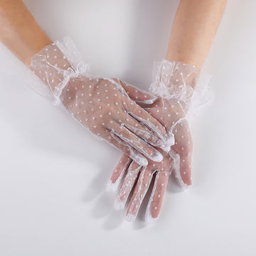 Short Full Fingers Rockabilly Polka Dots Bride Gloves GLA002