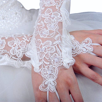 Long Beading Lace Fingerless Bridal Glove GLA015