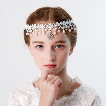 Girls Hair Headpieces Forehead Chain Princess Pearl Headdress HP009