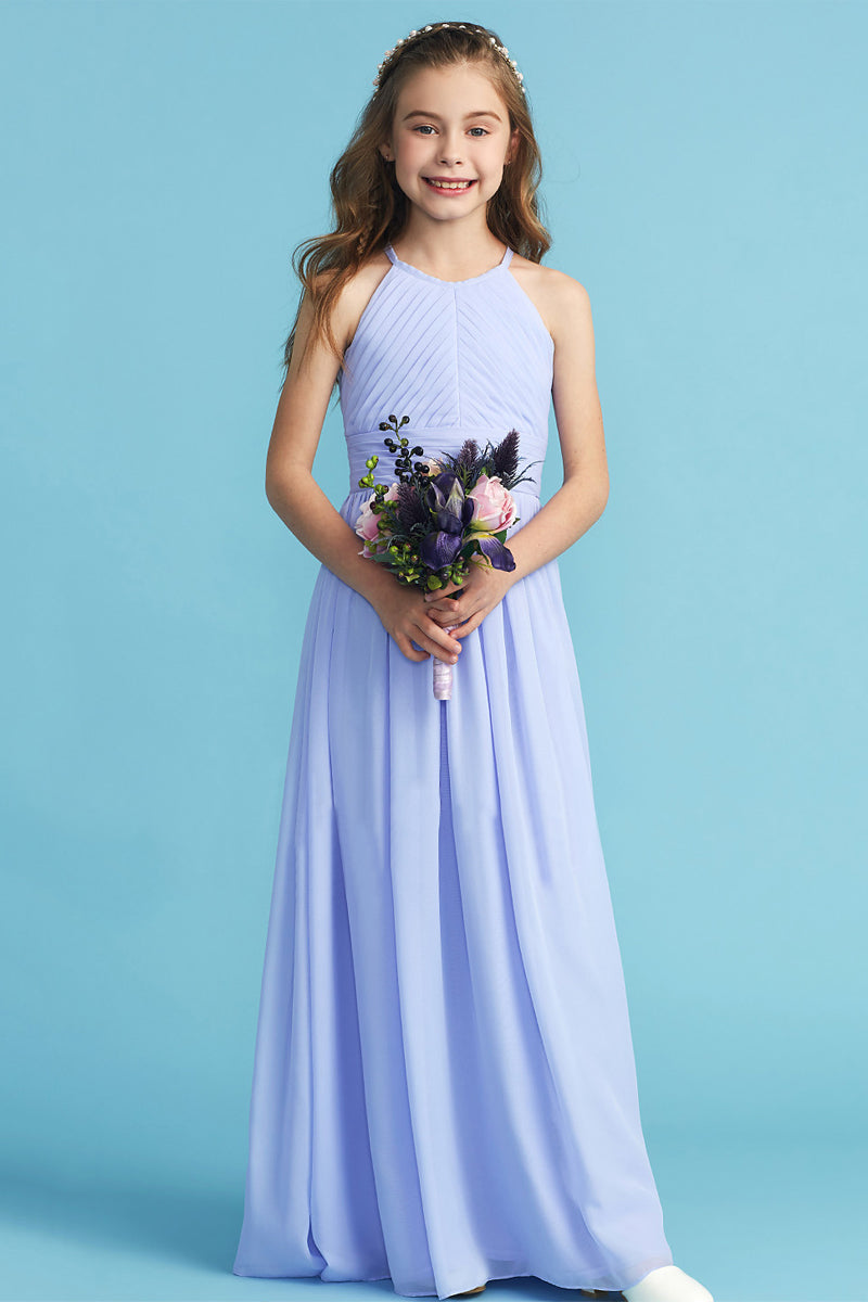 Light Blue Blue Child Bridesmaid Dresses Long Halter Chiffon