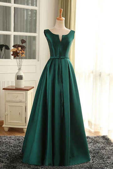A Line Dark Green Satin Long Prom Dress JTA0251