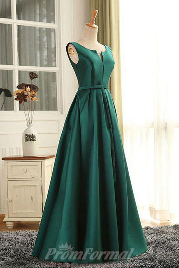 A Line Dark Green Satin Long Prom Dress JTA0251