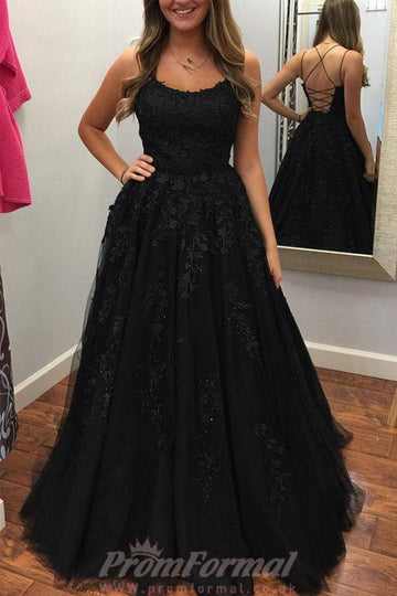 Red Spaghetti Straps Tulle Lace Appliques Prom Dress JTA0481