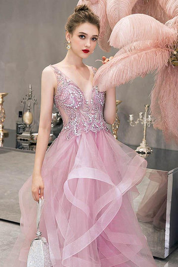 Princess Baby Pink Prom Dress with Ruffles JTA0491