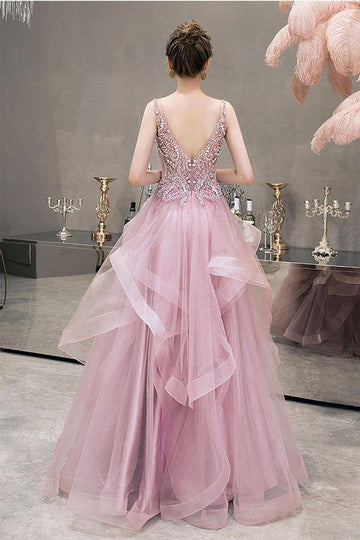 Princess Baby Pink Prom Dress with Ruffles JTA0491