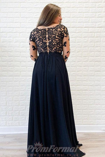 Long Sleeve Black Applqiues A Line Prom Dress JTA0921