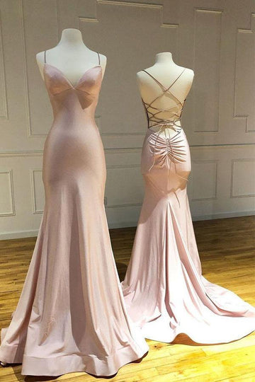 Mermaid Straps Pink Satin Cross Evening Gowns JTA1111