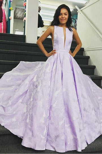 Princess Lilac Floral Satin Prom Dress JTA1131