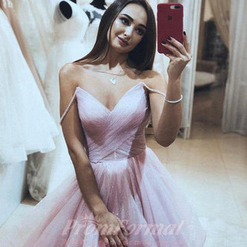 Princess A Line Spaghetti Strap Tier Pink Prom Dress JTA1241