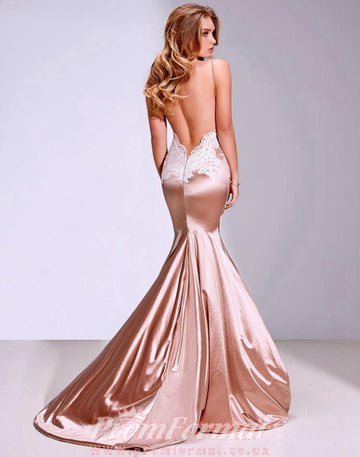 Rose Gold Trumpet Mermaid Spaghetti Straps Long Sexy Evening Dress JTA1741