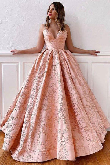 Princess V Neck Straps Blush Pink Prom Dress JTA1781