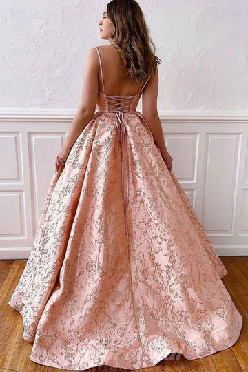 Princess V Neck Straps Blush Pink Prom Dress JTA1781
