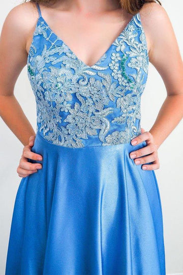 Light Blue Straps V Neck Prom Dress JTA1861