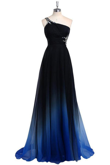 One Shoulder Illusion Chiffon Evening Dress With Beads JTA2091
