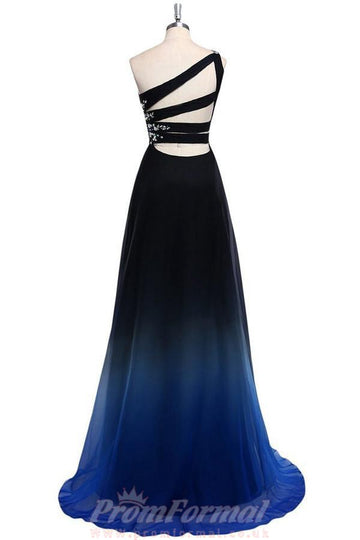 One Shoulder Illusion Chiffon Evening Dress With Beads JTA2091