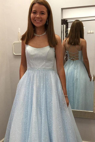 Blue Straps Princess Junior Bling Prom Dress JTA2131
