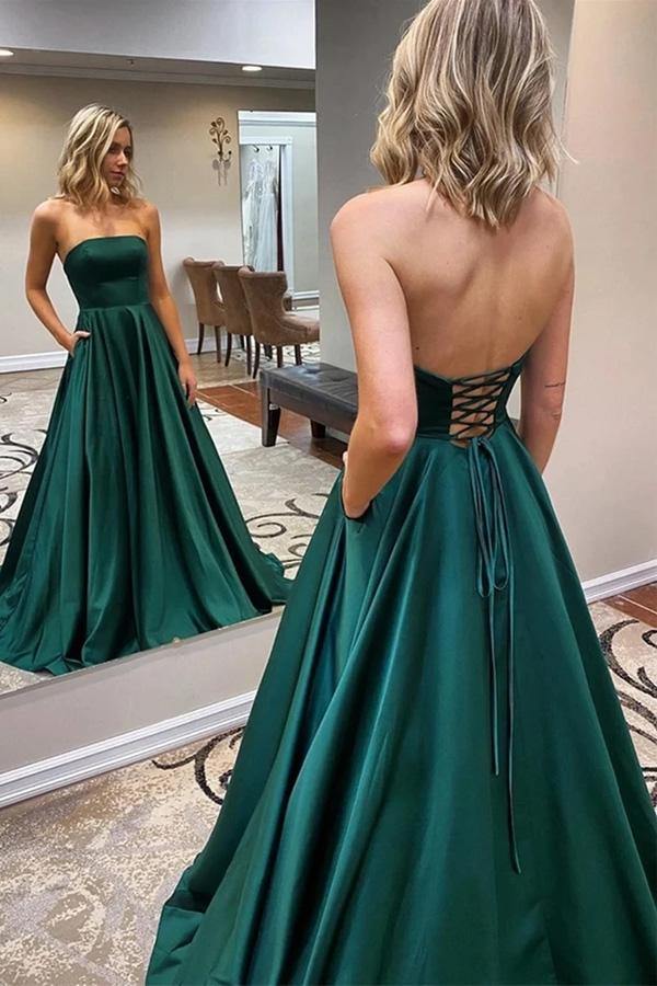 Strapless Dark Green Satin Prom Dress JTA2151 Strapless Dark Green Satin Prom Dress JTA2151