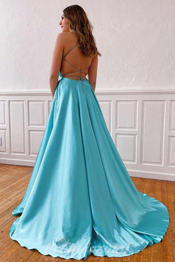V Neck Split Tiffany Blue Sexy Evening Dress JTA2251