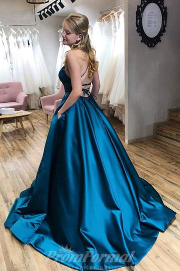 Straps Princess Ink Blue Satin Prom Dress JTA2401